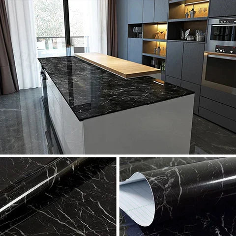 (Pack of 5) Self Adhesive Black Marble Sheet for Kitchen
