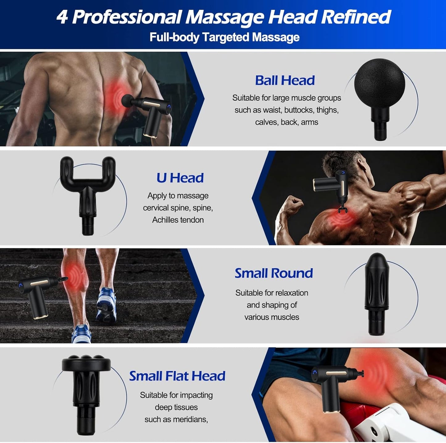 6 Speeds Handheld Muscle Massager With 4 Heads