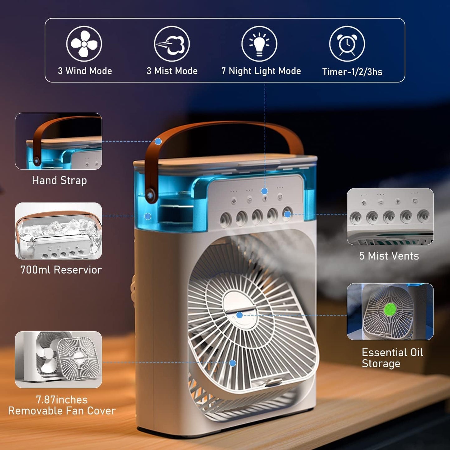 3 in 1 Mist Fan with Aroma & Night Light