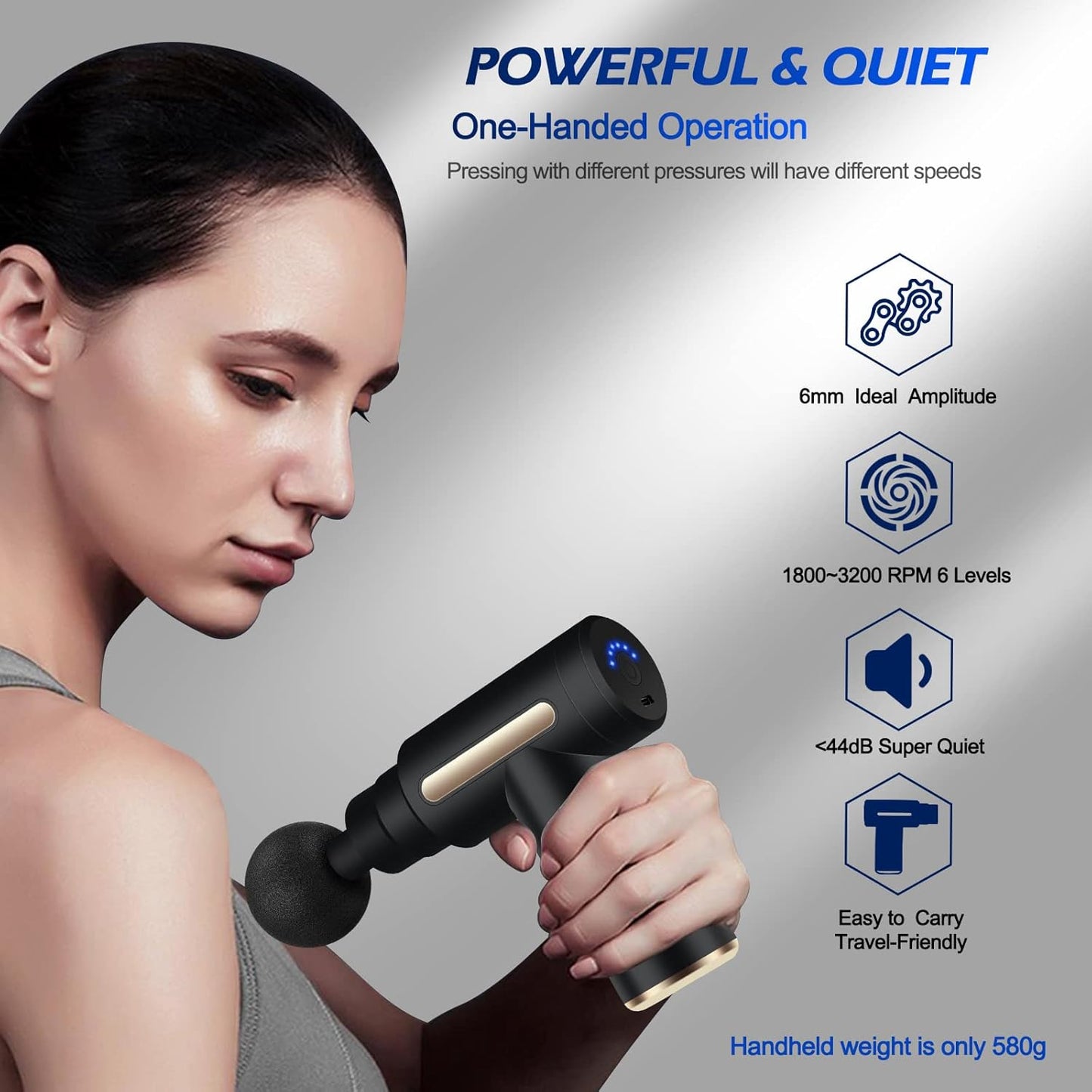 6 Speeds Handheld Muscle Massager With 4 Heads
